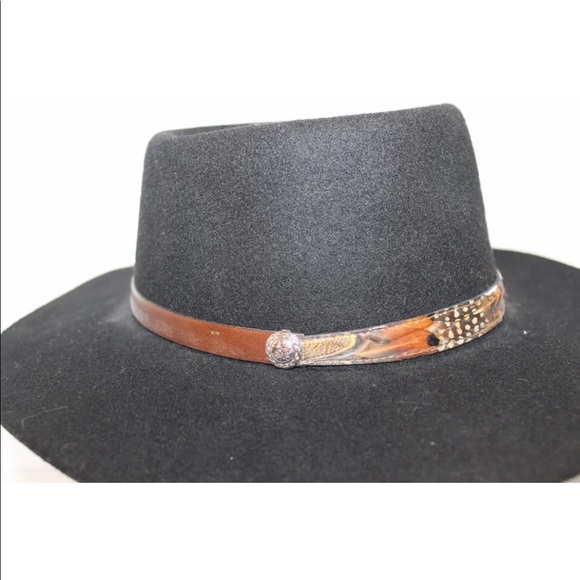 VTG Broner Fedora Men Black Hat Leather Accent Feather Metal Medallion Wool USA - Picture 5 of 8
